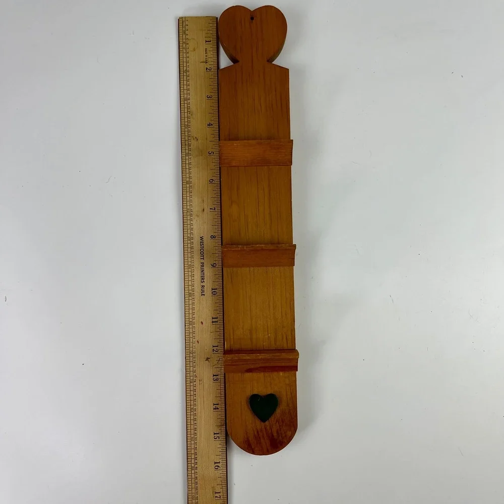 Vintage Primitive Wooden Heart Wall Rack 3 Tier Plate Card Holder Farmhouse 16in